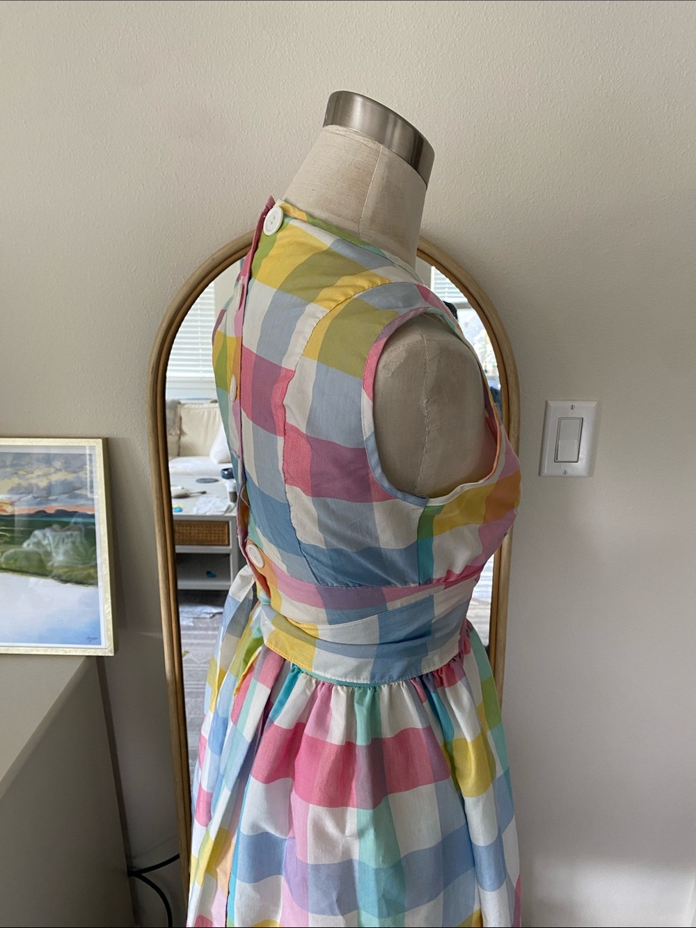 Vintage 1960s Rainbow Plaid Fit and Flare Dress - Picture 12 of 15